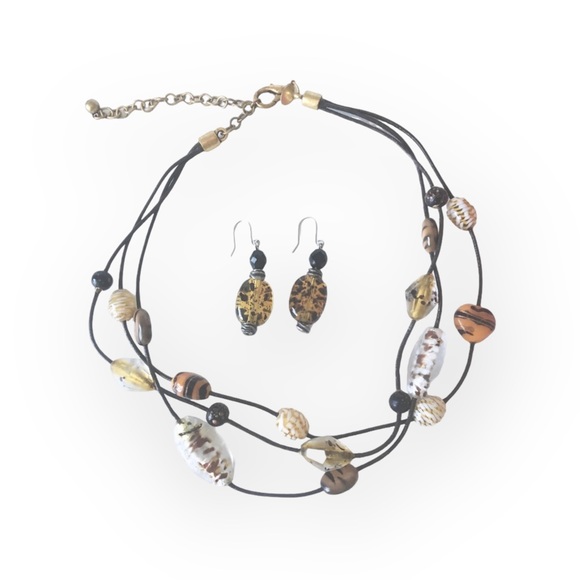 new Chico’s ❁ Boho Glass Bead Beach Necklace + Earring Set ❁ Animal Print ❁ Chic - Picture 10 of 16